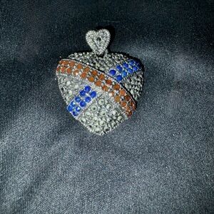 HAN 925 Sterling Silver marcasite heart pendant w lapis and garnet on SS chain